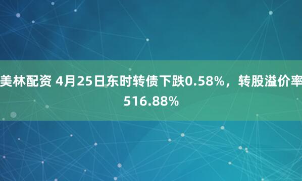 美林配资 4月25日东时转债下跌0.58%，转股溢价率516.88%