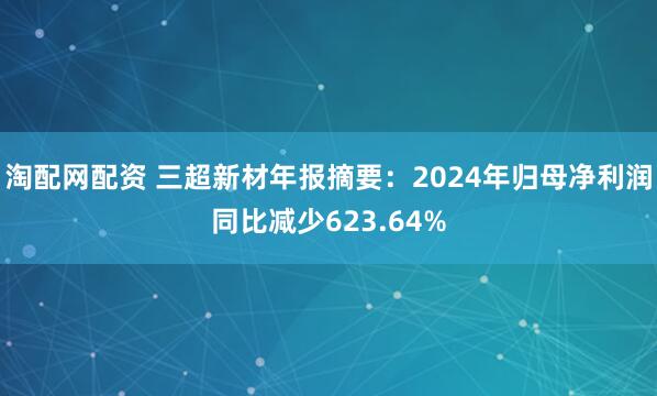 淘配网配资 三超新材年报摘要：2024年归母净利润同比减少623.64%